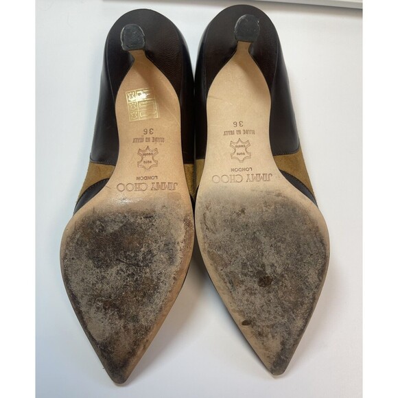 Jimmy Choo Two Tone Suede Leather Cut Out Kitten Heel Pumps Sz 36 - Picture 10 of 11